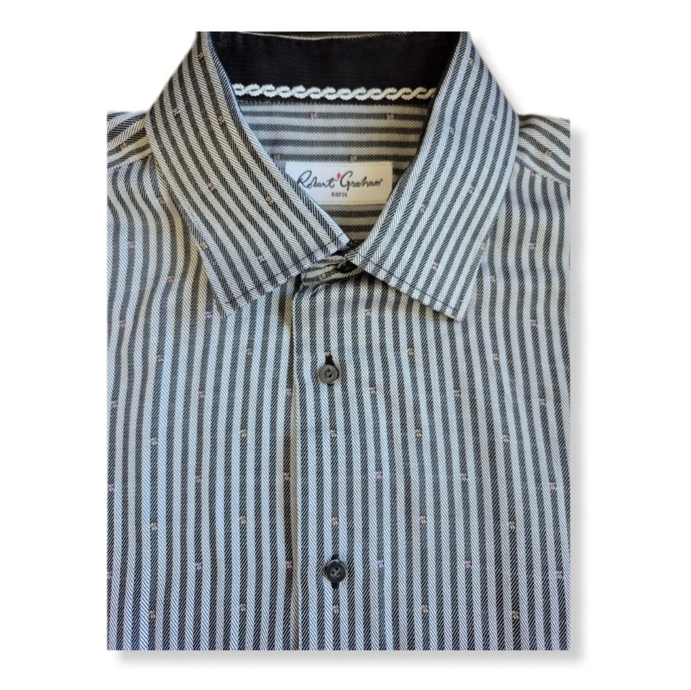 Robert Graham Shirt Gray Stripe Long Sleeve Button Up 100% Cotton Size 43 / 17